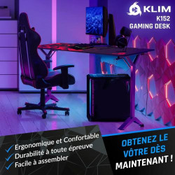 Bureau Gaming KLIM K152, Métal, Bois, Gestion Câbles en situation