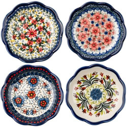 Présentation Assiettes porcelaine, lot 4, motif floral exotique