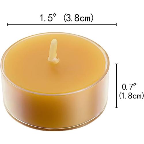 Présentation de Bougies en cire d'abeille naturelles, lot de 20, tasses transparentes en situation
