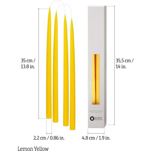 Présentation de Zoom sur Bougies jaune citron Kunstindustrien, lot de 4, paraffine