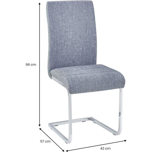 Présentation de Zoom sur Chaises Salle à Manger Leticia, Métal Chrome, Tissu Gris