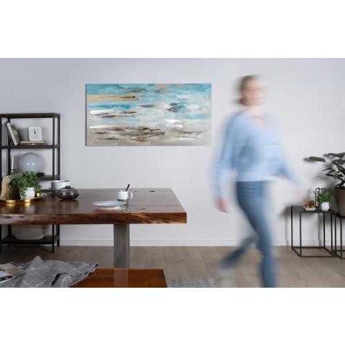 Présentation de Zoom sur Kunstloft Tableau peinture moderne abstrait, bleu gris, vague