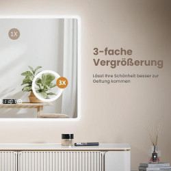 Miroir salle de bain LED, éclairage blanc chaud, design en situation