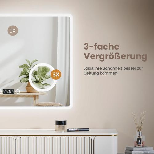 Présentation de Miroir salle de bain LED, éclairage blanc chaud, design en situation