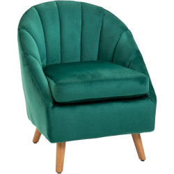 Présentation Fauteuil Velours Vert HOMCOM, Rembourrage Épais, Structure Solide