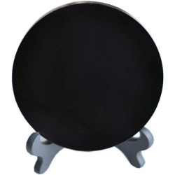 Présentation Miroir Obsidienne Noire, Support Rond Cristal Poli