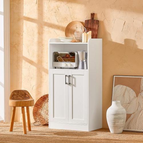 Présentation de Buffet SoBuy Rangement Micro Ondes Commode Blanc en situation