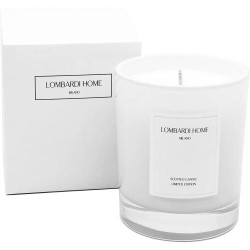 Présentation Bougie parfumée vanille Lombardi Home, verre blanc, écologique