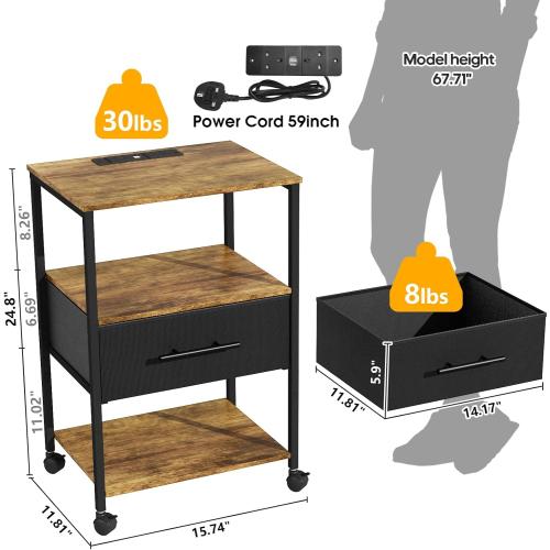 Présentation de Table de chevet, station de charge, 2 prises, 2 USB en situation