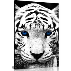 Présentation Tableau toile Panther Print, tigre blanc, yeux bleus