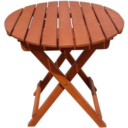 Table de jardin ronde pliante bois eucalyptus Spetebo en situation