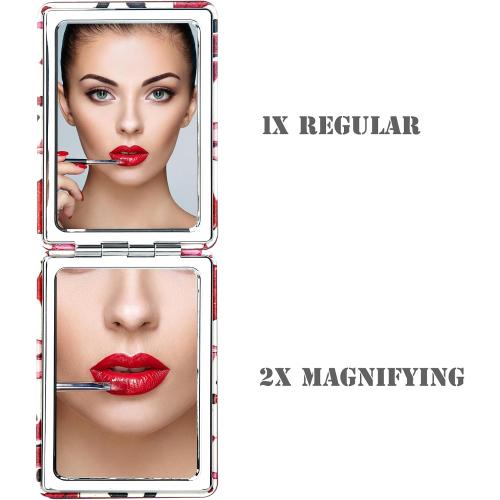 Présentation de Zoom sur Miroir maquillage compact YTZJ Direct, cuir rouge, portable