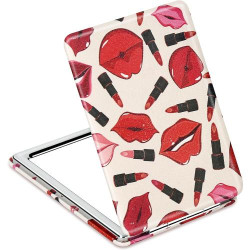 Présentation Miroir maquillage compact YTZJ Direct, cuir rouge, portable