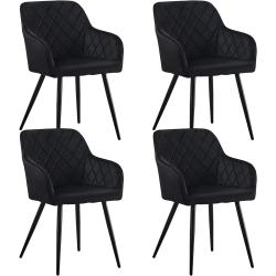 Présentation Chaise Rembourrée Velours Noir, Lot de 2, Accoudoirs