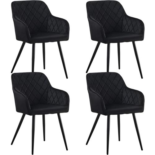 Présentation de Présentation Chaise Rembourrée Velours Noir, Lot de 2, Accoudoirs