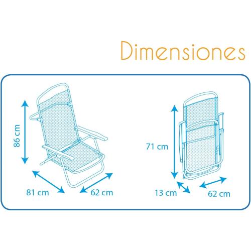 Présentation de Zoom sur Chaise de Plage Pliable 4 Positions Bleu Blanc Accoudoirs