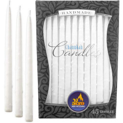 Présentation Bougies blanches décorées Hanukah, Ner Mitzvah, 45 pièces