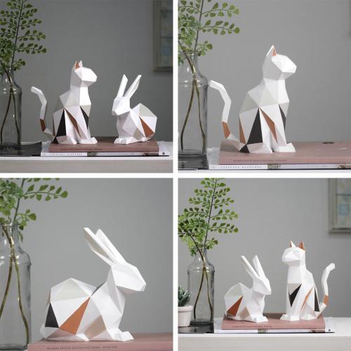 Présentation de Zoom sur Statue de Chat Moderne en Résine pour Décoration Maison