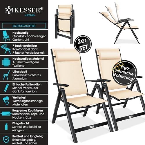 Présentation de Zoom sur Chaise de Jardin Pliante KESSER - Aluminium Ajustable avec Oreiller