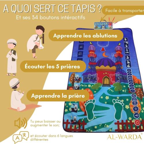 Présentation de Tapis de prière électronique interactif musulman bleu en situation