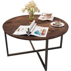 Présentation Table basse ronde noire, marron, style industriel, empilable