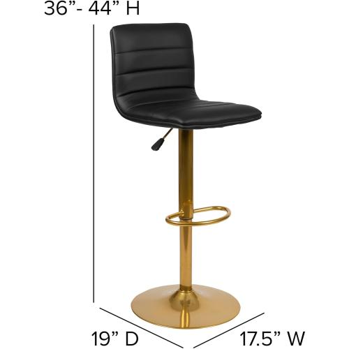 Présentation de Zoom sur Tabourets de Bar Modernes, Vinyle Noir, Dossier, Base Dorée