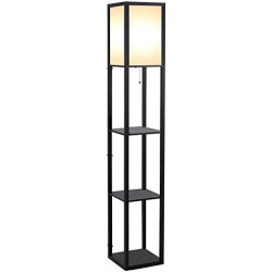 Présentation Lampadaire Étagère Moderne, Lampe Étagère 3 Niveaux, MDF Noir