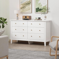 Commode Blanche 6 Tiroirs Moderne Bois FOREHILL en situation