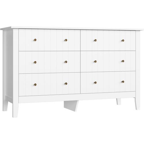 Présentation de Présentation Commode Blanche 6 Tiroirs Moderne Bois FOREHILL