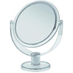 Présentation Miroir maquillage rond bleu, plastique, sur pied