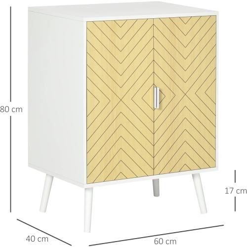 Présentation de Zoom sur Buffet Meuble Rangement sur Pieds Scandinave Homcom, Blanc, Bois Clair