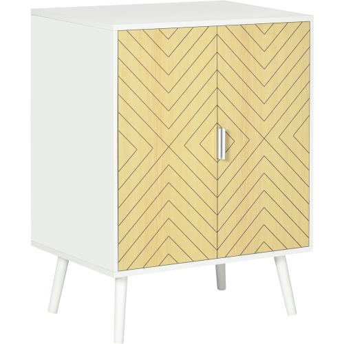 Présentation de Présentation Buffet Meuble Rangement sur Pieds Scandinave Homcom, Blanc, Bois Clair