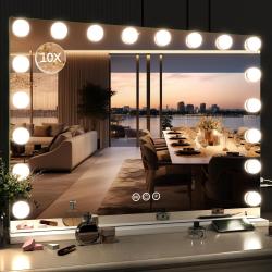 Présentation Miroir Hollywood lumineux, 18 ampoules LED, USB, grossissant