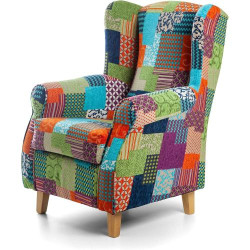 Présentation Fauteuil allaitement multicolore patchwork, confort optimal, design moderne