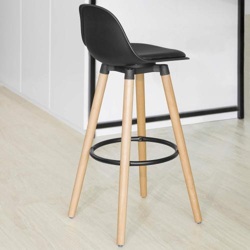 Présentation de Zoom sur Tabouret de bar SoBuy, assise cuir synthétique, pieds bois