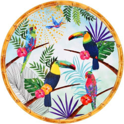 Présentation Assiette Plate Melamine Toucans de Rio, Les Jardins de la Comtesse