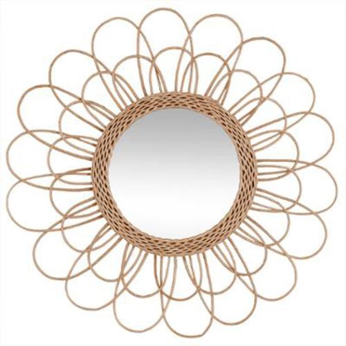 Présentation de Présentation Miroir rotin fleur beige, décoration intérieure élégante