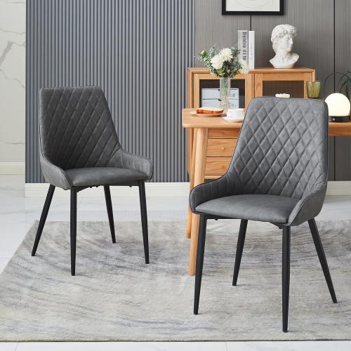 Présentation de Zoom sur Chaises TUKAILAI simili cuir, métal, gris, lot de 4