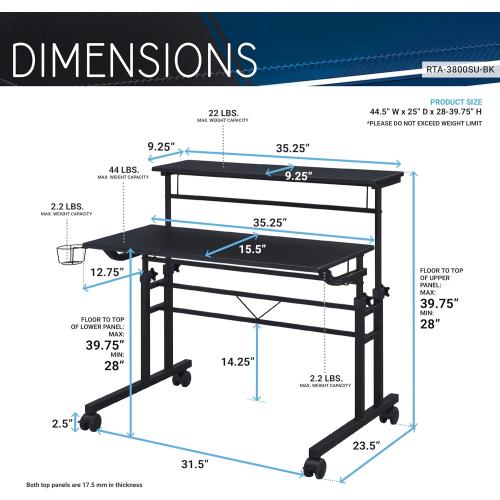 Présentation de Zoom sur Bureau Techni Mobili, roulettes, hauteur réglable, étagère mobile