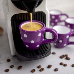 Présentation Tasses Expresso Violettes Pois Blancs, Céramique Artisanale