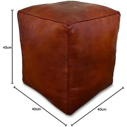 Pouf Carré XL en Cuir Véritable Fait Main - Multifonction Ottoman Cognac en situation