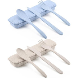 Présentation Couverts Réutilisables Heedpeiur Beige Bleu, Lot de 2