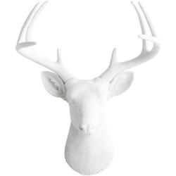 Présentation Tête de Cerf Sculpture Résine Blanche, Buste Taxidermie