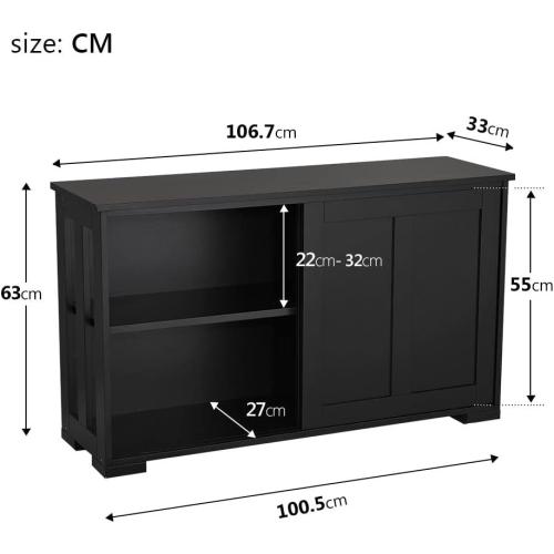 Présentation de Zoom sur Buffet Salle à Manger Design, Étagère Réglable, Laque Noir