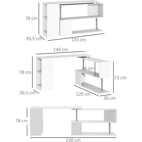 Présentation de Zoom sur Bureau Informatique Modulable Blanc, Design Contemporain Zigzag