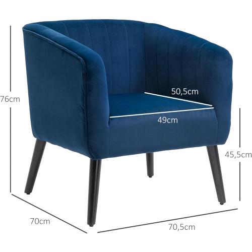 Présentation de Zoom sur Fauteuil Moderne Rembourré Velours Bleu, Style Nordique