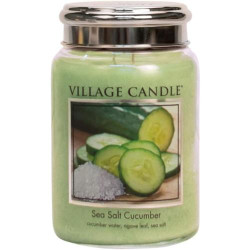 Présentation Bougie parfumée Village Candle, sel de mer, couleur verte