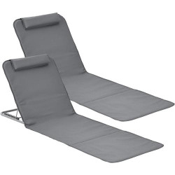 Présentation Matelas de Plage Inclinable, Tapis Rembourré, Sac Transport, Gris