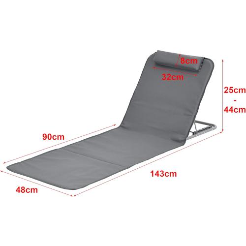 Présentation de Zoom sur Matelas de Plage Inclinable, Tapis Rembourré, Sac Transport, Gris