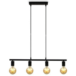 Présentation Suspension vintage design industriel noir mat, 4 ampoules E27